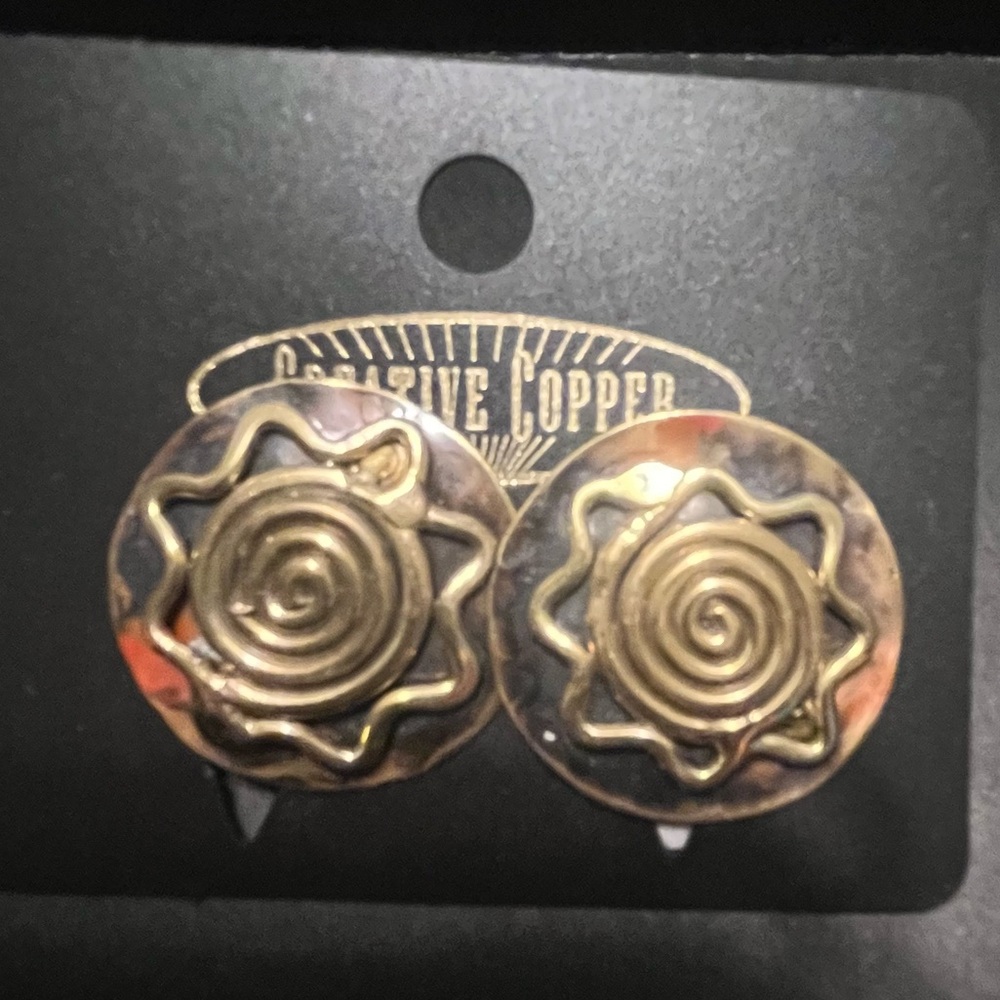NWT Handmade Hammered Copper Circular 3 D Stud Earrings - Turkish Artisan